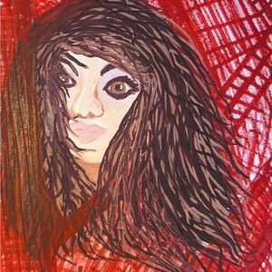 Vibrant Abstract Portrait Art Print - Red and Brown